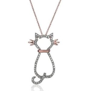 14k Rose Gold and Diamond Cat Pendant Necklace