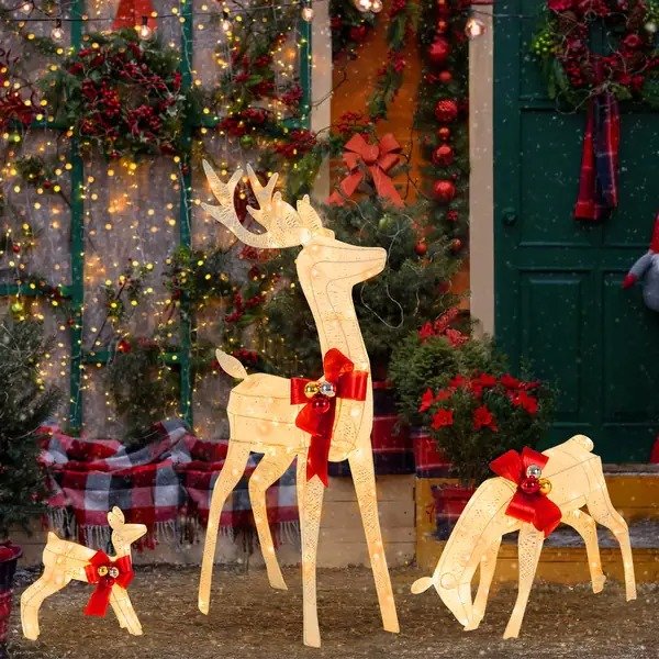 Gymax 3-Piece Reindeer Family Set w/ LED Lights Christmas Deer