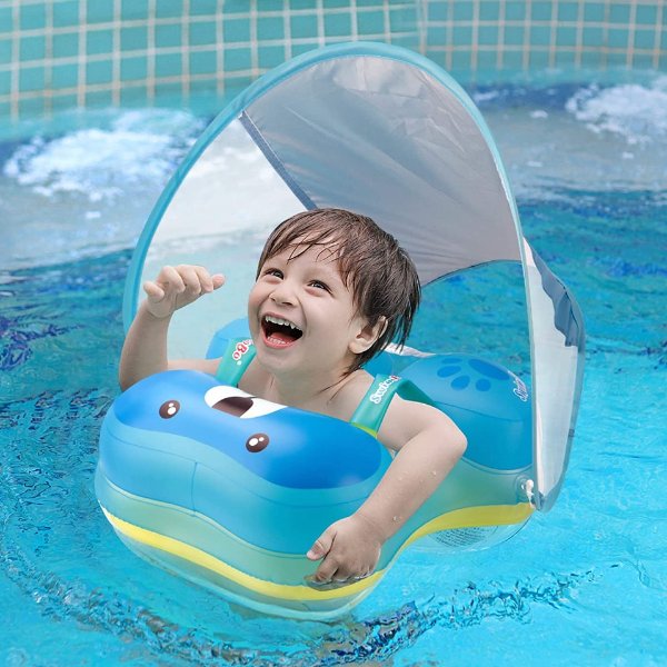 宝宝充气游泳圈带遮阳篷 小宝贝开心玩水玩起来