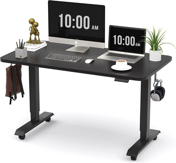Height Adjustable Electric Standing Desk, 48x24 Inches Stand Up Desk, Ergonomic Sit Stand Home Office Desk (Black Steel Frame/Black Top)