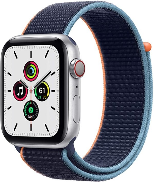 NewWatch SE (GPS + Cellular, 44mm) - Silver Aluminum Case with Deep Navy Sport Loop
