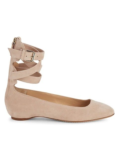 Suede Ankle-Wrap Flats