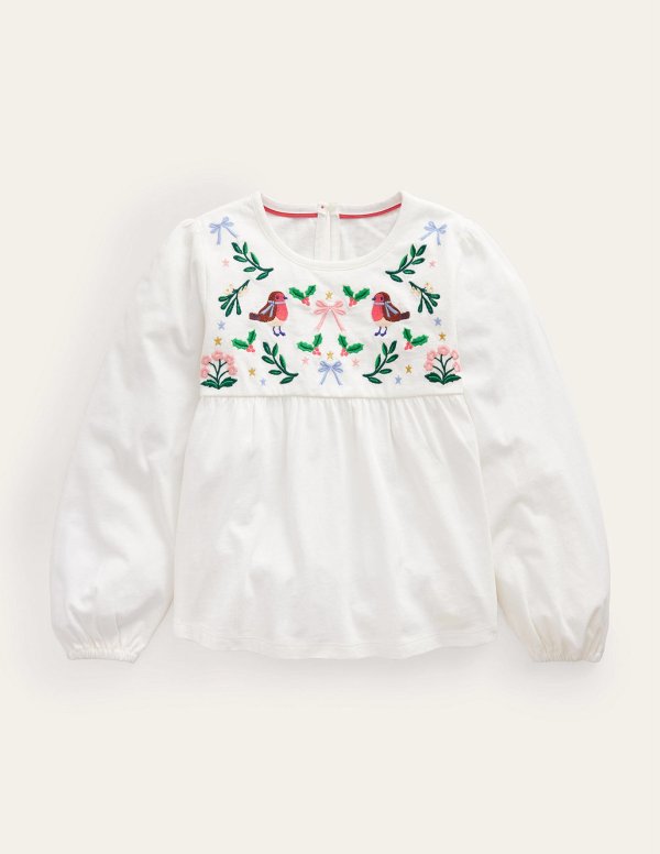 Embroidered Jersey TopIvory Festive