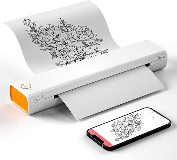 Thermal Portable Bluetooth Tattoo Stencil-Printer - Compact Inkless Printer for Phone & Laptop, M08F-Letter Portable Printers Wireless for Travel, Home Use, Vehicles, Office, School(8.5" X 11" Paper)