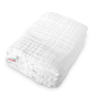 Coney Island Cotton White Muslin 6 Layer Multi Use Blanket Or Baby Towel Natural Antibacterial Large 45" By 45 Inch Fluffy, Warm & Soft Absorbent