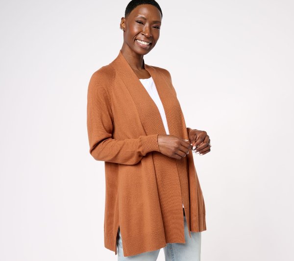 Regular Sweater Knit Cardigan with Side Slits