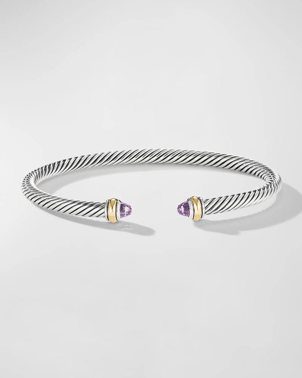Cable Bracelet with Gemstone in Silver with 18K Gold, 4mm