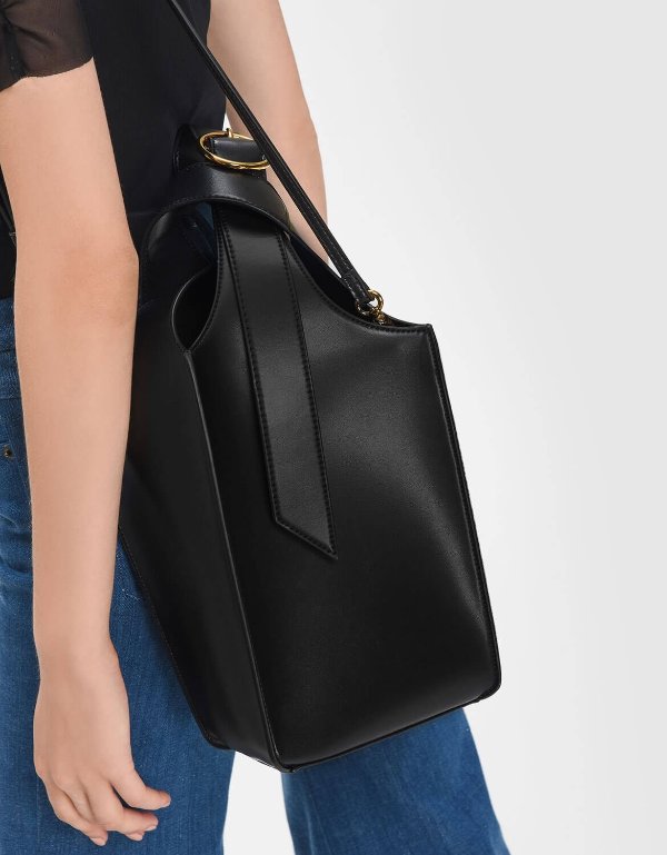 Black Elongated Handle Structured Bag | CHARLES & KEITH
