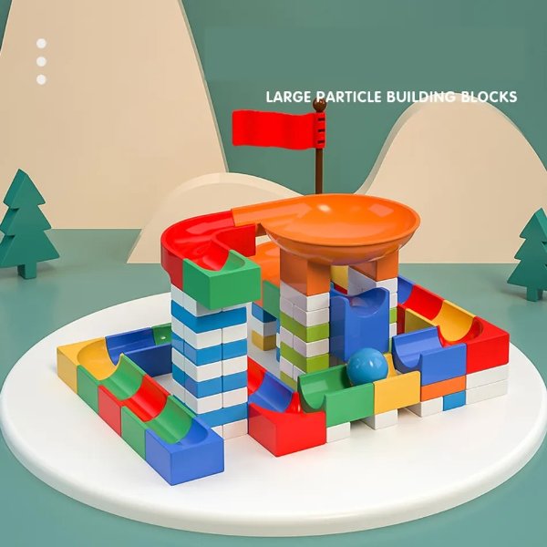 110-pack Marble Race Run DIY Maze Balls Building Blocks Funnel Slide Larger Size Bricks Educational Baby Toys For Children Gift (Random Color)