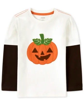 Boys Long Sleeve Embroidered Jack-O-Lantern 2 In 1 Top - Lil Pumpkin | Gymboree