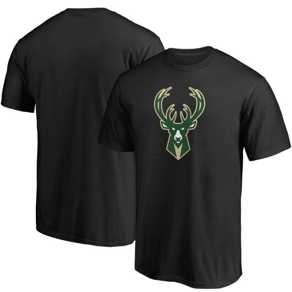 Men's Milwaukee Bucks Fanatics Branded Black Primary Team Logo T-Shirt