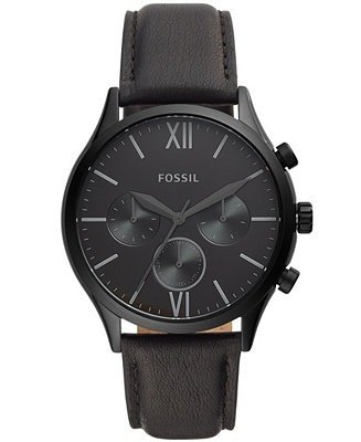 Men's Fenmore Multifunction Black Leather Watch 44mm
