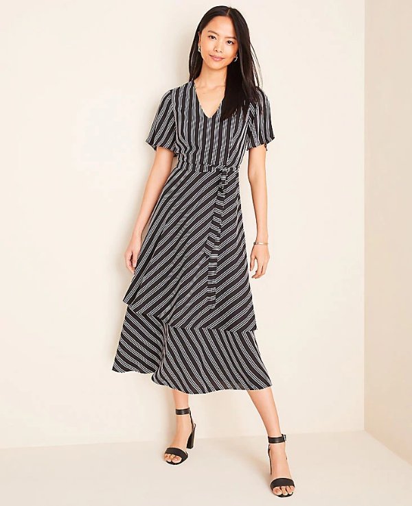 Stripe Tiered Midi Dress | Ann Taylor