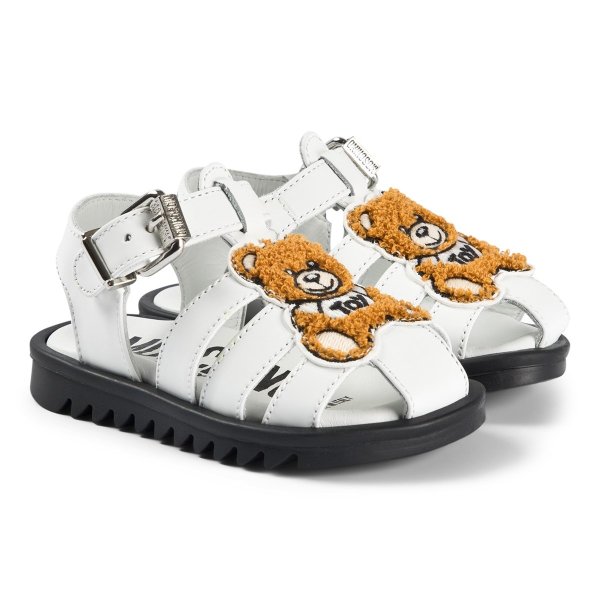 White and Chenille Bear Closed Toe Buckle Sandals | AlexandAlexa