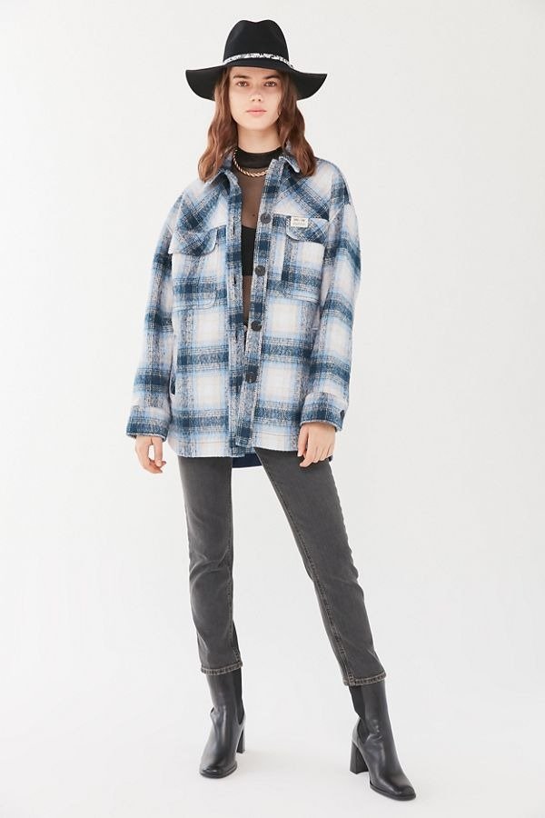 UO Checkered Button-Front Shirt Jacket