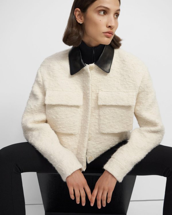 Utility Cropped Jacket in Boucle Wool