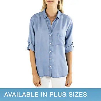Girlfriend Ladies' Long Sleeve Button-Up Blouse
