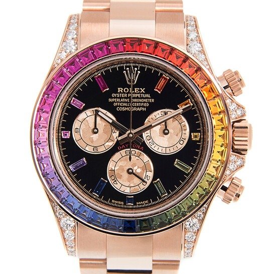 Rainbow Sapphire Daytona Chronograph Automatic Chronometer Diamond Black Dial Unisex Watch 116595 RBOW-0001
