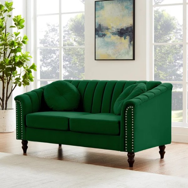 Evaliah 61.5" Velvet Rolled Arm Loveseat with Removable Cushions