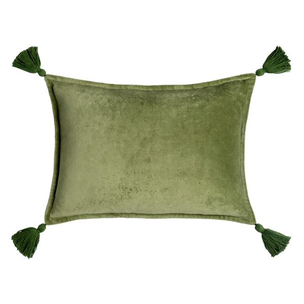Velvet Tassle Lumbar Pillow - Olive