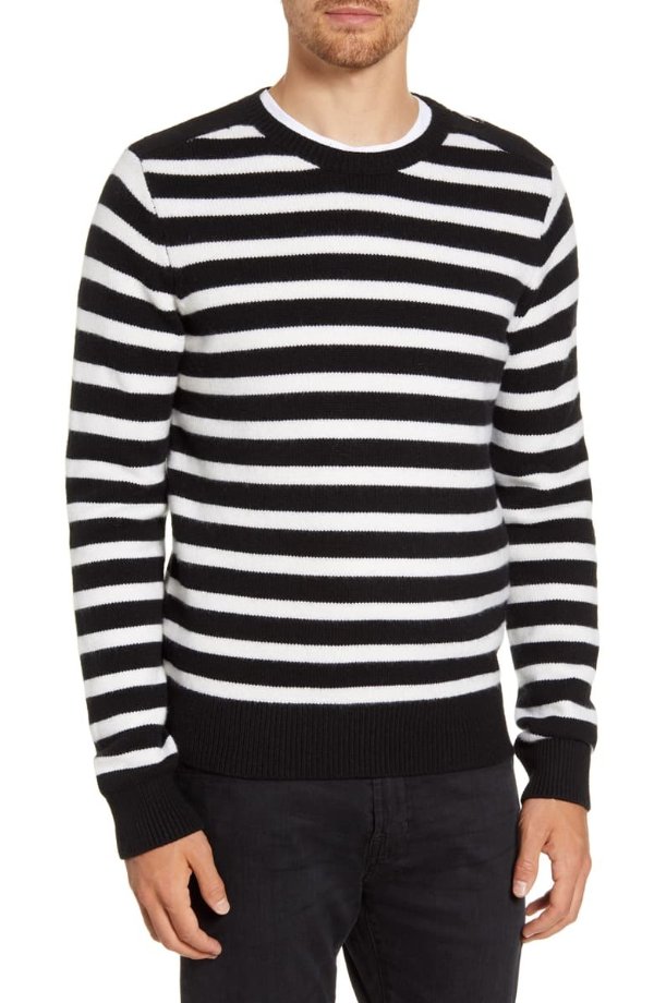 Stripe Crewneck Wool Blend Sweater