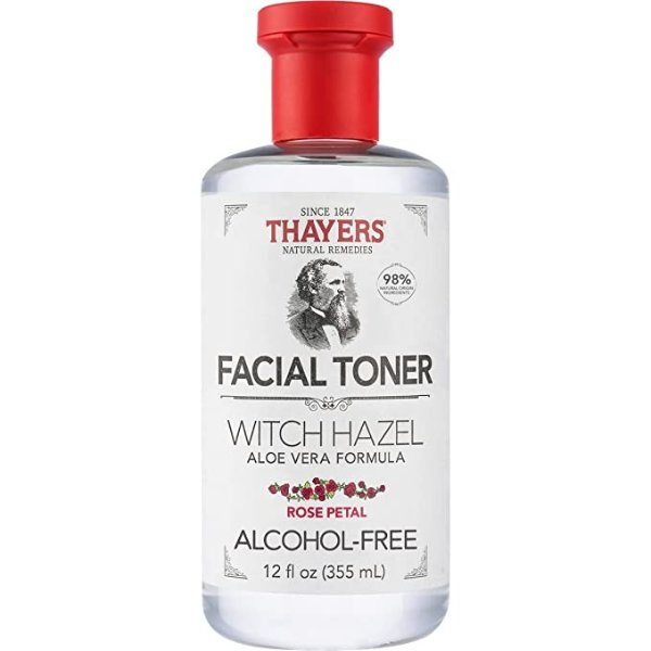 Alcohol-Free Rose Petal Witch Hazel Facial Toner with Aloe Vera Formula, 12 Ounce