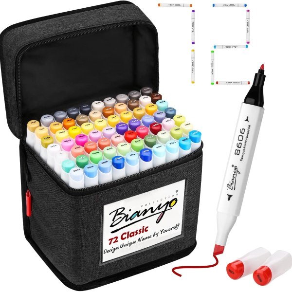 Classic Series Alcohol-Based Dual Tip Art Markers（Set of 72,Travel Case）