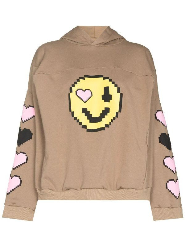 pixel-print smiley box hoodie