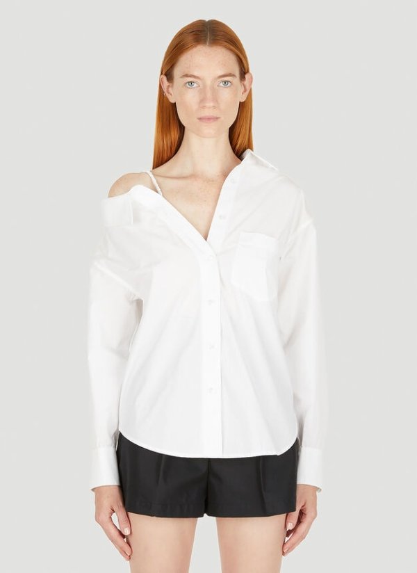 Off-Shoulder Scrunchie Shirt in White
