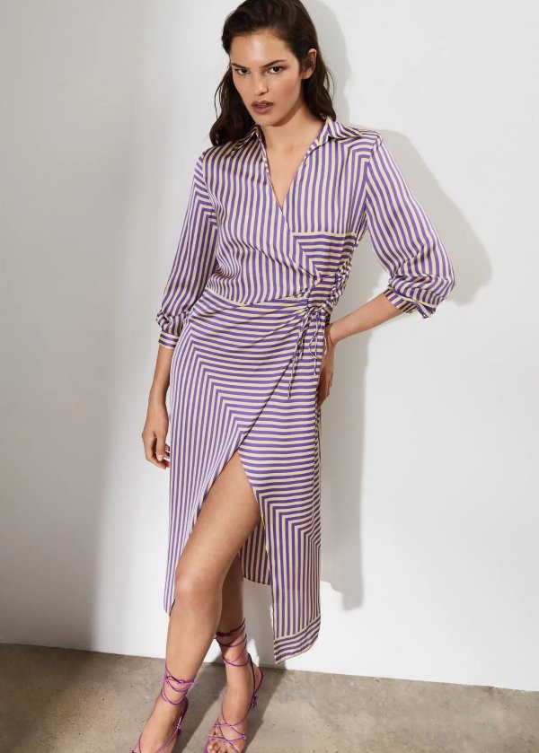 Striped satin dress - Women | Mango USA