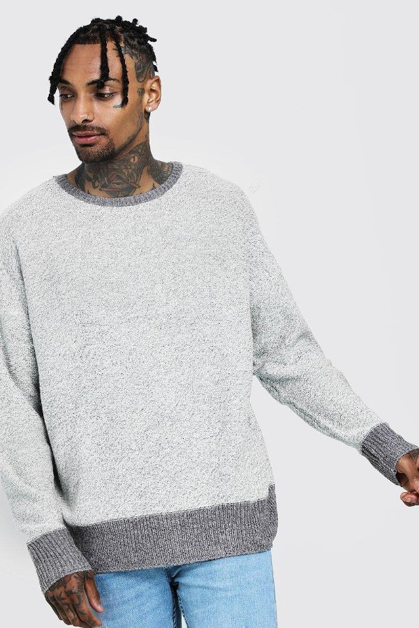 Drop Shoulder Knitted Jumper With Exposed Seams