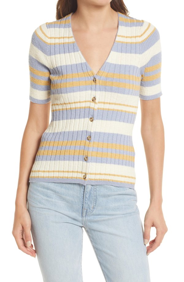Glencrest Stripe Button Front Sweater T-Shirt