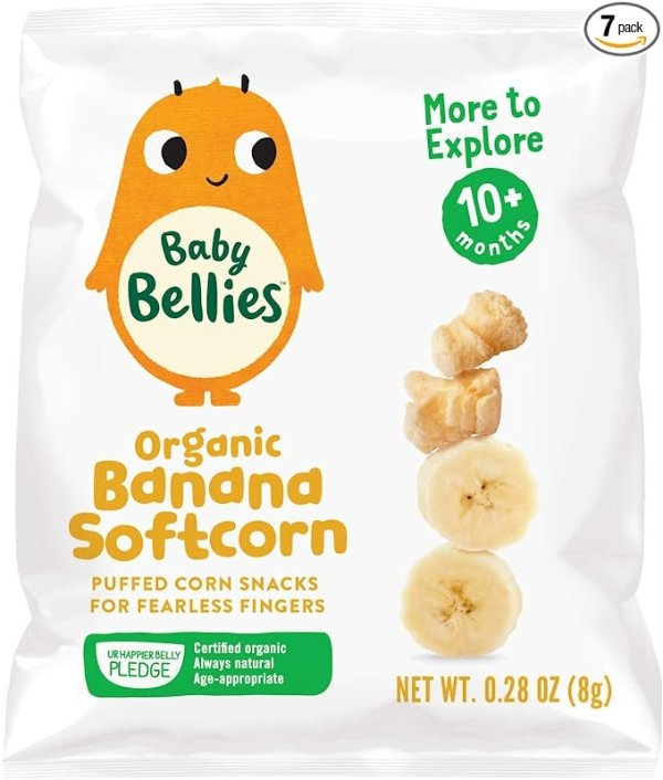Baby Bellies Organic Softcorn Baby Snack, Banana, Pack of 7 Individual Snack Packs, 0.28 Ounce