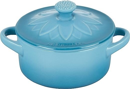 Stoneware Mini Round Cocotte with Flower Lid, 8oz., Caribbean