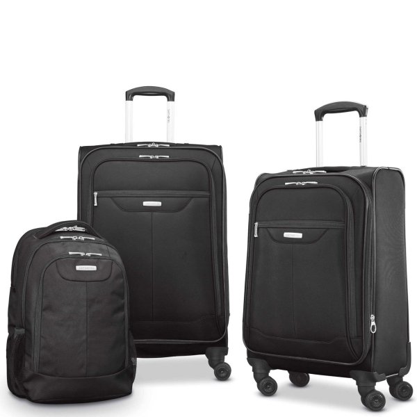 Tenacity 3 Piece Luggage Set - Black, Blue, 25", 21", Backpack