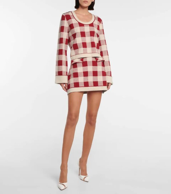 Checked cotton-blend sweater