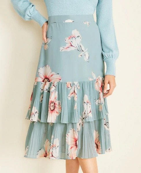 Floral Pleated Hem Skirt | Ann Taylor