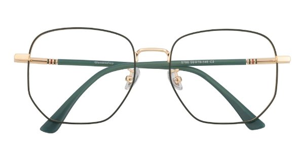 Polygon Green/Golden Eyeglasses