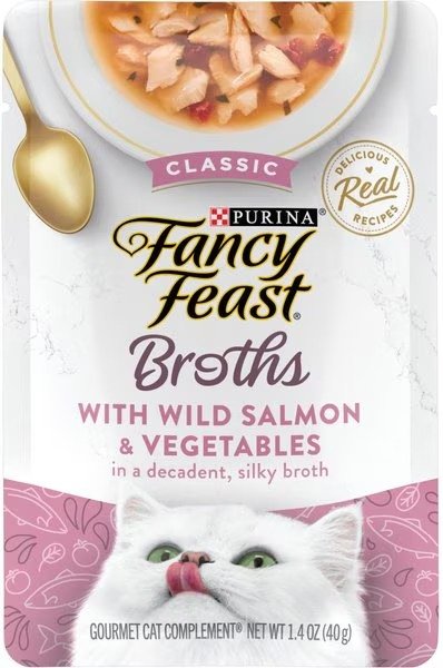Classic Broths with Wild Salmon & Vegetables Supplemental Wet Cat Food Pouches