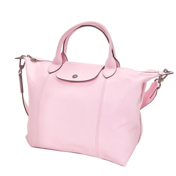 Ladies Le Pliage Cuir Top Handle Bag M-Pink
