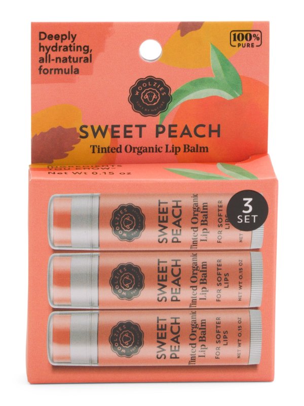 Set Of 3 Sweet Peach Organic Tinted Lip Balm