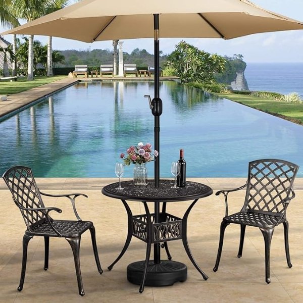 Patio Dining Chairs with Armrests Weather Resistant Cast Aluminium Bistro Chairs Outdoor Metal Chairs for Garden Lawn Porch Backyard Pool Lattice Weave Design, Bronze