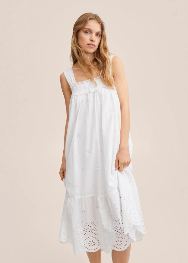 Cotton dress with openwork detail - Women | Mango USA