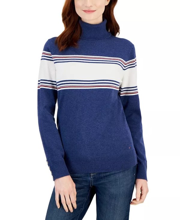Women's Stella Colorblock Button Cuff Turtleneck Sweater
