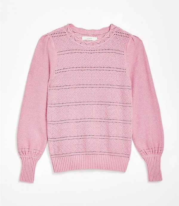 Dot Stripe Pointelle Sweater | LOFT