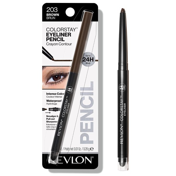 Pencil Eyeliner, ColorStay Eye Makeup with Built-in Sharpener, Waterproof, Smudgeproof, Longwearing with Ultra-Fine Tip, 203 Brown, 0.01 Oz