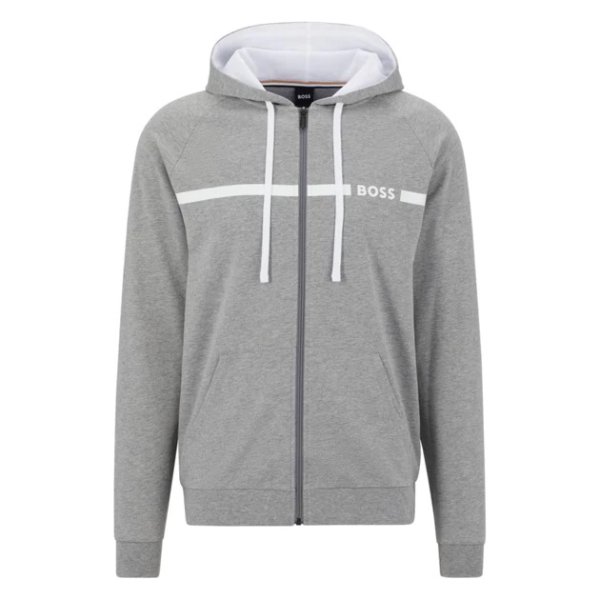 Cotton-terry zip-up hoodie with stripe and logo