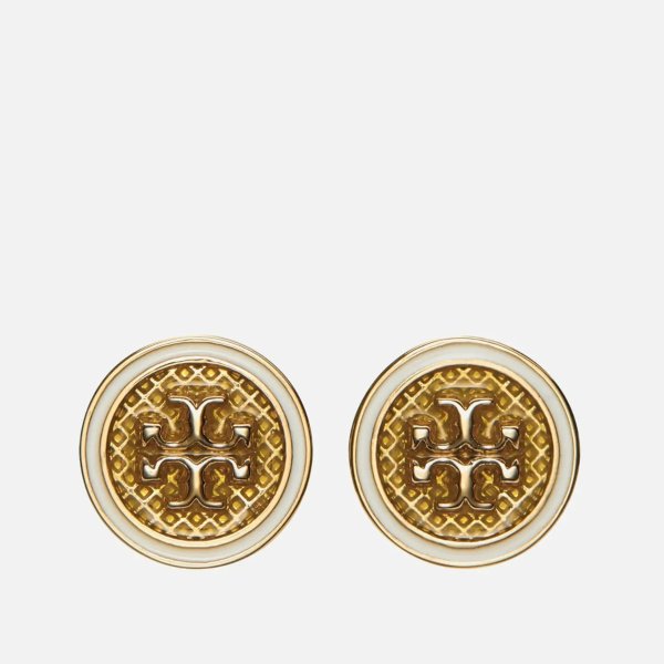 Women's Kira Guilloche Circle-Stud Earring - Tory Gold/Yellow/New Ivory Code