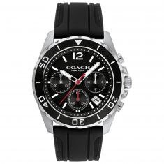 Men's COACH Kent Chronograph Stainless Steel and Black Rubber Strap Watch 14602565