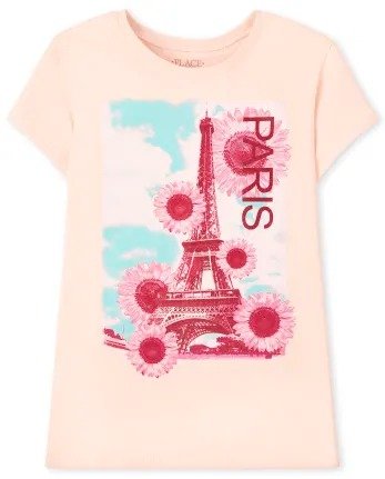 Girls Short Sleeve Paris Graphic Tee | The Children's Place - PEACH ICE